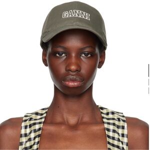 GANNI khaki logo cap